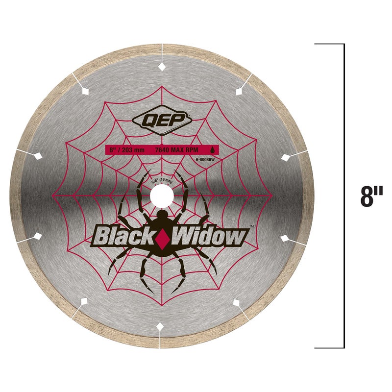 QEP 8" Black Widow Premium-Grade, Thin Rim Diamond Blade for Wet Cutting of Porcelain, Ceramic, Granite and Marble Tile - Image 2